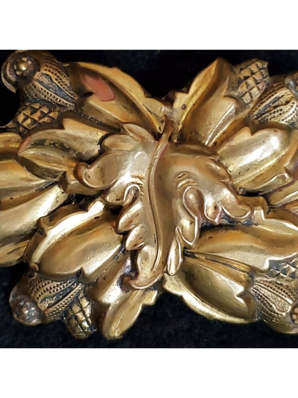 Vintage Repousse Brooch Gold Tone Leaf Floral Statement 3.75"